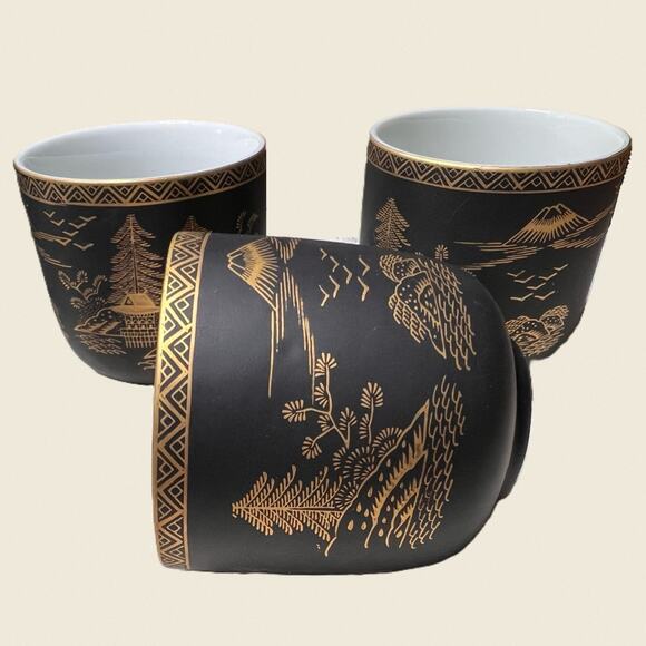 Vintage Kutani Black & Gold Yunomi Tea Cups (Set of 5) - Picture 7 of 8